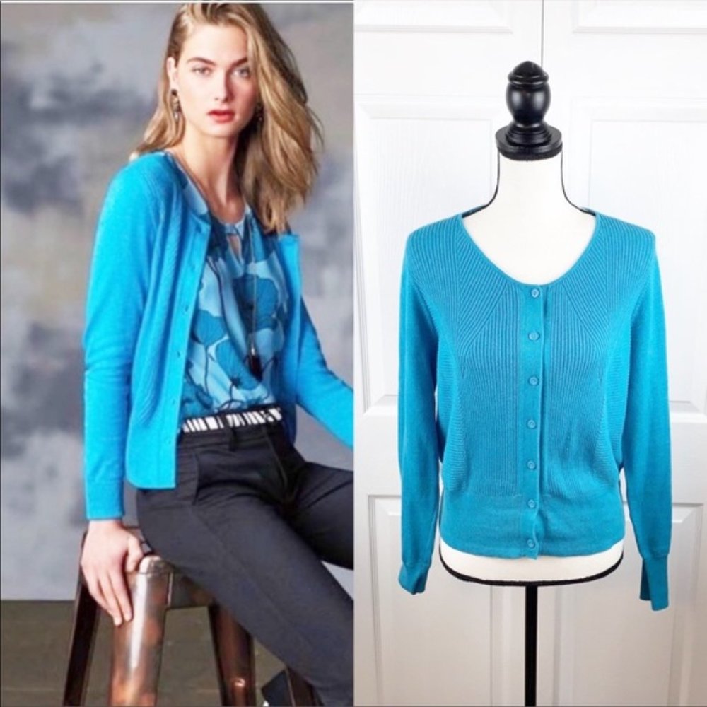 2-4-1 CABi #3268 Blue Poppy Career Blouse + BONUS Matching #3169 Darby Cardigan